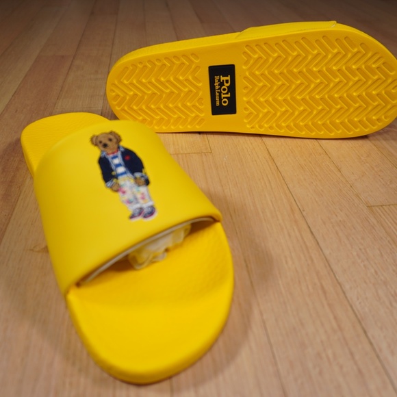 Polo Ralph Lauren Bear Slide Yellow Size 13 D PU EVA Brand New - Picture 8 of 11
